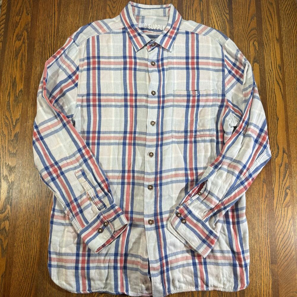 Mossimo Supply Plaid Button Down Shirt Mens Blue Red White Long Sleeve Mens XL